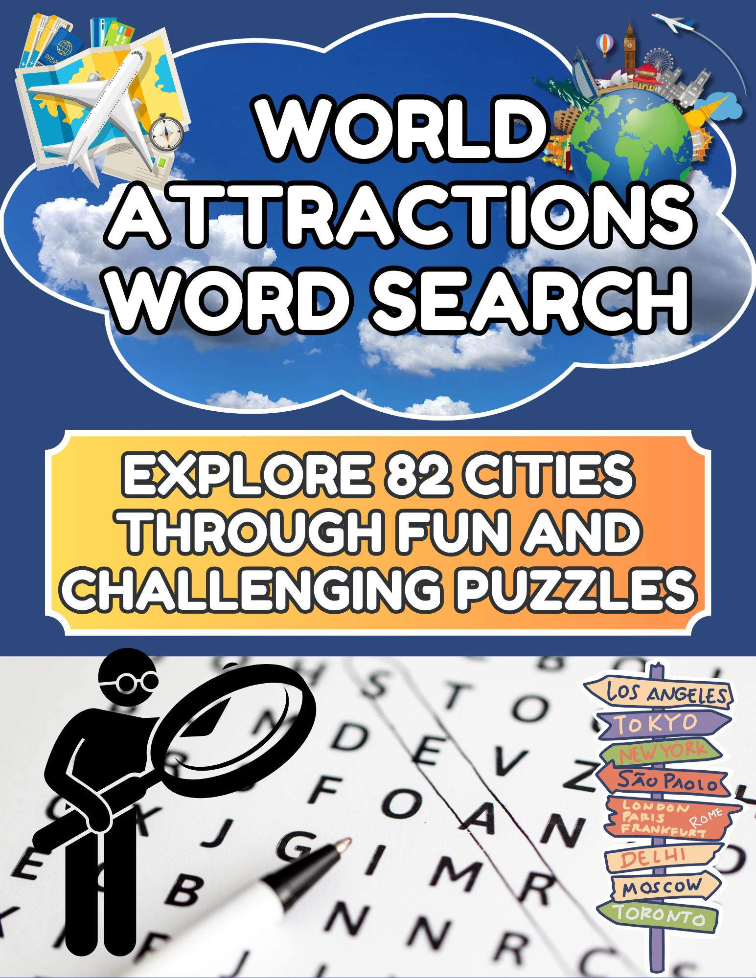 World Attractions Word Search Puzzle. Explore 82 cities.