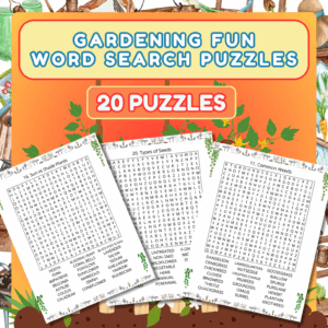 Gardening Fun - 20 Word Search Puzzles. Large print, fun for teens, adults & seniors