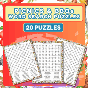 Picnics & BBQs Large Print Word Search Puzzles. Printable. Instant download.