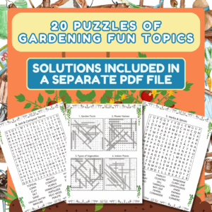 Gardening Fun - 20 Word Search Puzzles. Large print, fun for teens, adults & seniors