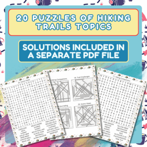 20 Hiking Trails Word Search Puzzles. Large print. For teens, adults & seniors.