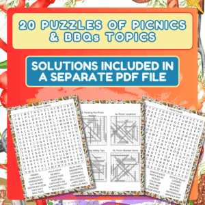 Picnics & BBQs Large Print Word Search Puzzles. Printable. Instant download.