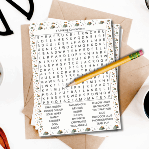 20 Hiking Trails Word Search Puzzles. Large print. For teens, adults & seniors.