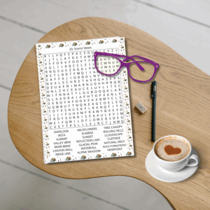 20 Hiking Trails Word Search Puzzles. Large print. For teens, adults & seniors.