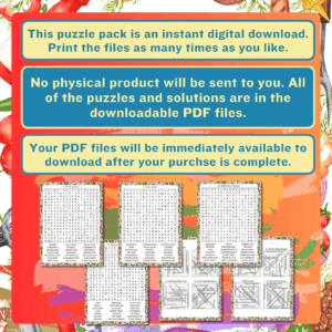 Instand download. 20 Picnics & BBQs Word Search Puzzles