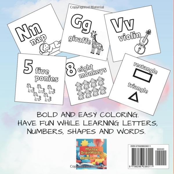 Letters, Numbers and Shapes Coloring Book for Kids 2 - 6. Back to school.