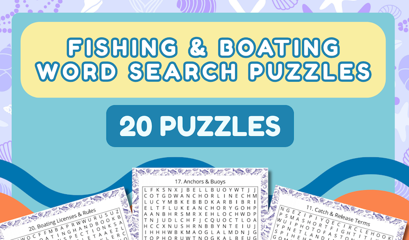 Fishing & Boating Word Search – 20 Puzzles