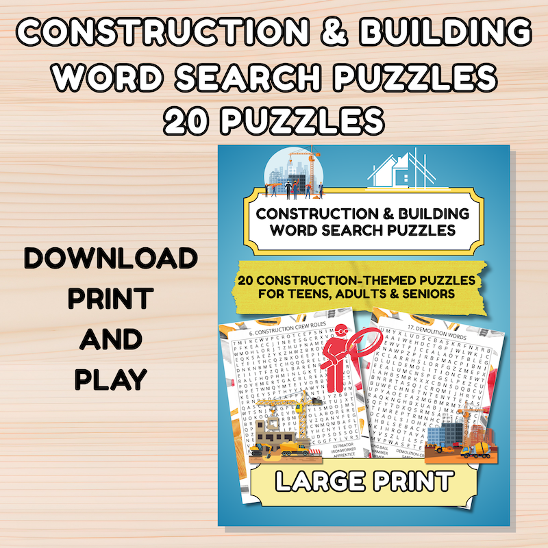 Construction & Building Themed Printable Word Search Puzzles