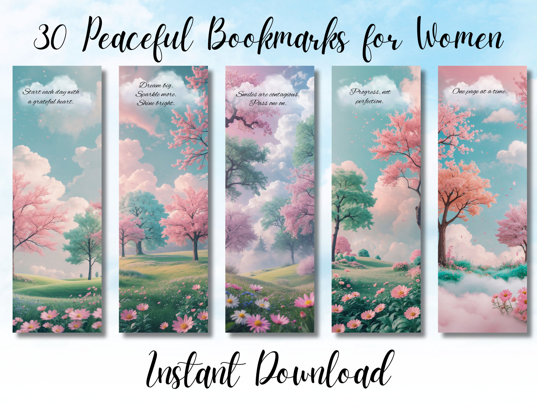 30 Printable Inspirational Bookmarks Adorned With Peaceful Trees & Clouds